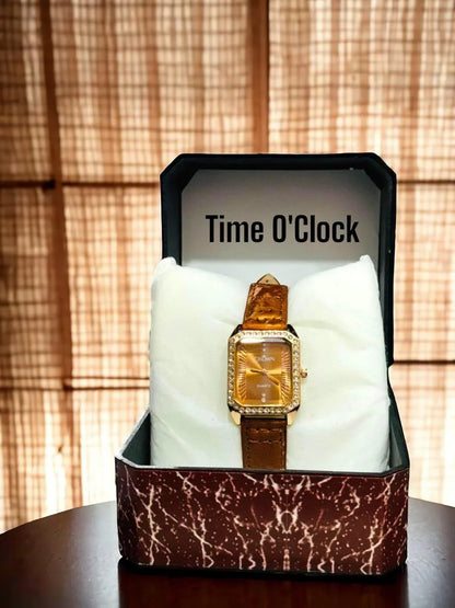 JS Junoon Women’s Analogue Quartz Watch – Square Dial, Leather Strap - JSJunoon.com