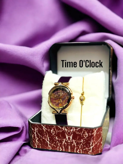 JS Junoon Women’s Analogue Quartz Watch – Round Dial, Leather Strap, Plum - JSJunoon.com