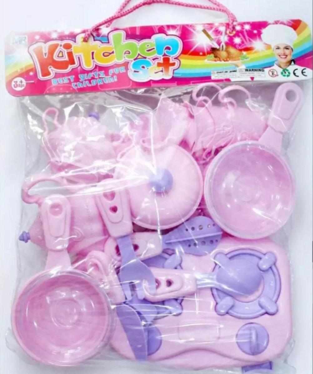 Girl’s Plastic Kitchen Set – 20 Pcs Pink & Purple Play Crockery Toy for Kids