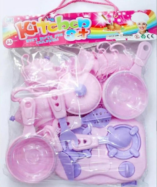 Girl’s Plastic Kitchen Set – 20 Pcs Pink & Purple Play Crockery Toy for Kids
