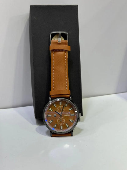 JS JUNOON Men's Brown Leather Strap Analogue Watch – Stylish & Durable, 1 Pc - JSJunoon.com