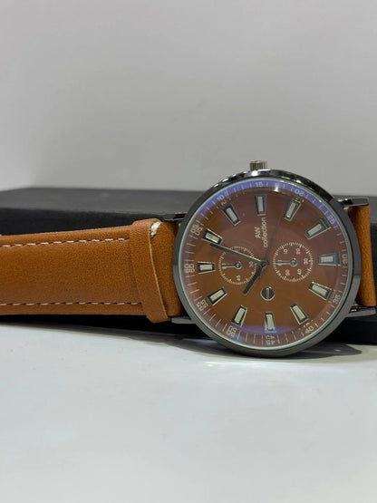 JS JUNOON Men's Brown Leather Strap Analogue Watch – Stylish & Durable, 1 Pc - JSJunoon.com