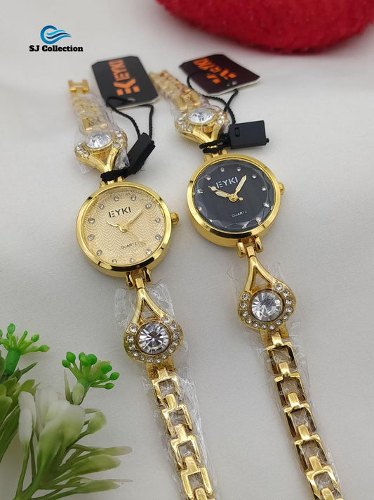 JS Junoon Women’s Stainless Steel Chain Strap Watch – Golden with Black & Golden Dial Variants 1Pcs