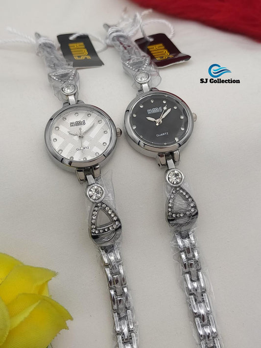 JS Junoon Women’s Stainless Steel Chain Strap Watch – Silver with White & Black Dial Variants 1pcs