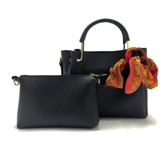 Women’s 2 Pcs PU Leather Handbag Set – Large Tote with Matching Pouch