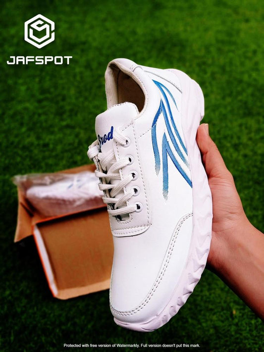 JS Junoon Men’s Athletic Running Sneakers JF019 – White with Blue Lines