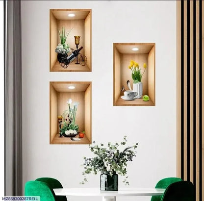 3D Flower Pot Wall Sticker – Pack of 3 Multicolor Plastic Wall Decor - JSJunoon.com