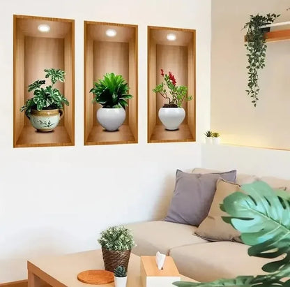 3D Flower Pot Wall Sticker – Pack of 3 Multicolor Plastic Wall Decor - JSJunoon.com