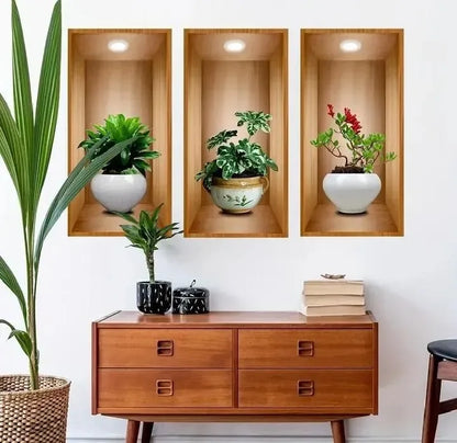 3D Flower Pot Wall Sticker – Pack of 3 Multicolor Plastic Wall Decor - JSJunoon.com