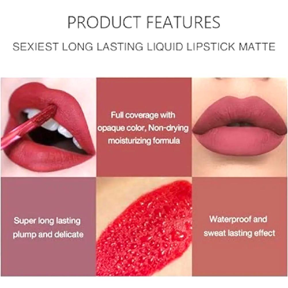 6 Colors Long Lasting Velvet Liquid Lipstick Set | High Pigmented Smudge Proof Matte