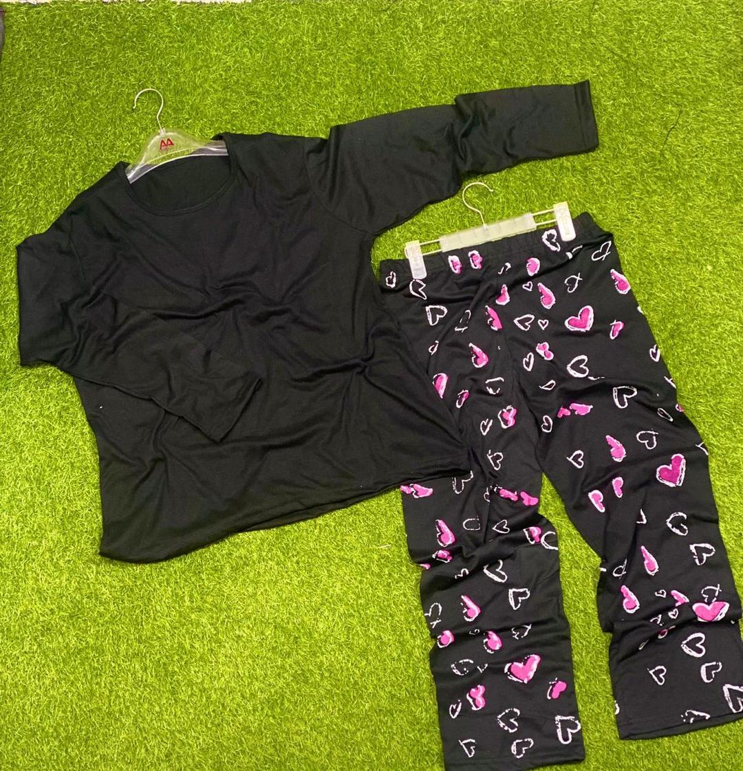 JS Junoon 2 Pcs Women's Stitched Cotton Jersey Plain Night Suit – Black, Round Neck Sleepwear Set