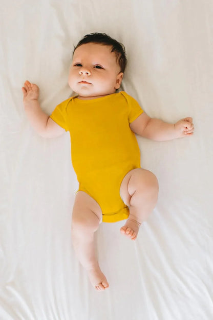 Baby Cotton Plain Romper Set – Soft & Comfortable Outfit for Boys and Girls (6–14 Months, Yellow) - JSJunoon.com