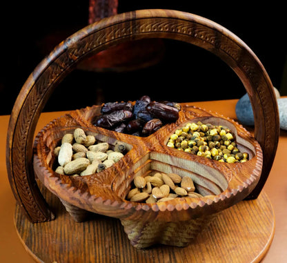 JS Junoon Deal-4 | Wooden Dry Fruit Basket + Set of 3 Handcrafted Fruit Baskets – Traditional Kitchen & Dining Combo - JSJunoon.com