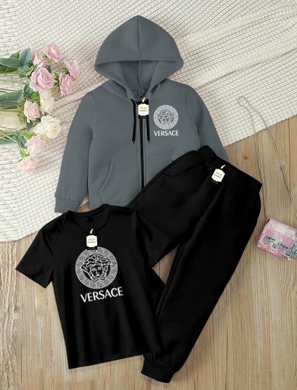 Kids Winter Collection Pack of 3 – Zipper Sweatshirt & Trouser Set | Warm Fleece Outfit (Sizes M–XXL, Ages 3–10 Years) - JSJunoon.com