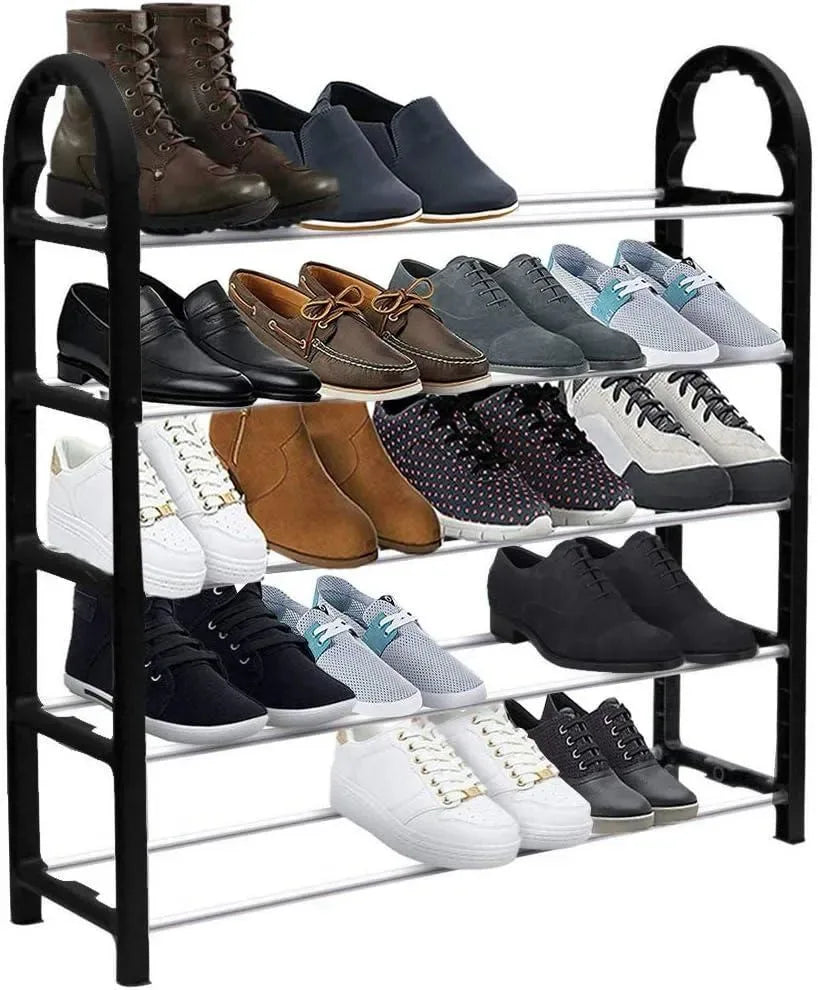 4-Tier Shoe Rack – Black ABS Plastic Organizer - JSJunoon.com