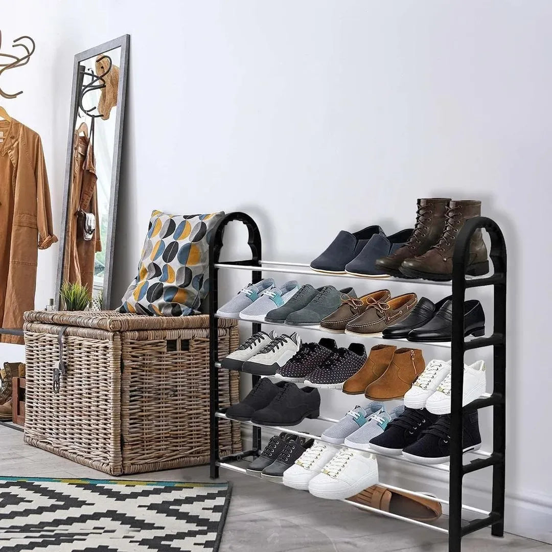 4-Tier Shoe Rack – Black ABS Plastic Organizer - JSJunoon.com