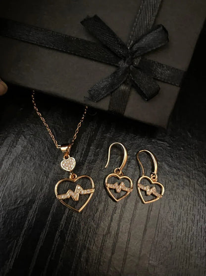 JS Junoon Heartbeat Design Gold Plated Crystal Pendant Set – 3 Pcs Women’s Jewelry - JSJunoon.com