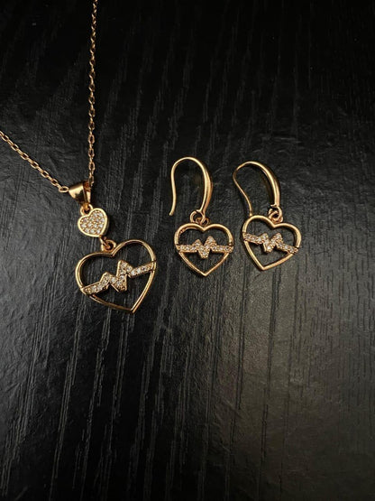 JS Junoon Heartbeat Design Gold Plated Crystal Pendant Set – 3 Pcs Women’s Jewelry - JSJunoon.com