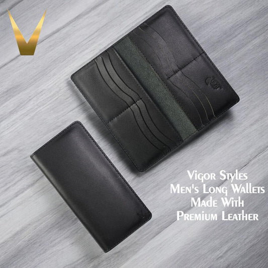 JS JUNOON Men's Black Leather Bi-Fold Wallet – Slim, RFID Protected, Burnished Finish, Stylish & Durable, 1 Pc