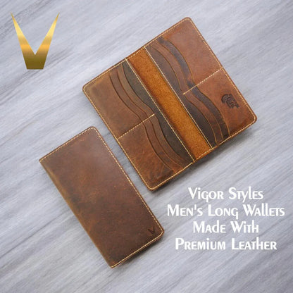 JS JUNOON Men's Premium Brown Leather Bi-Fold Wallet – Slim, Stylish, RFID Protected & Burnished Finish, 1 Pc - JSJunoon.com
