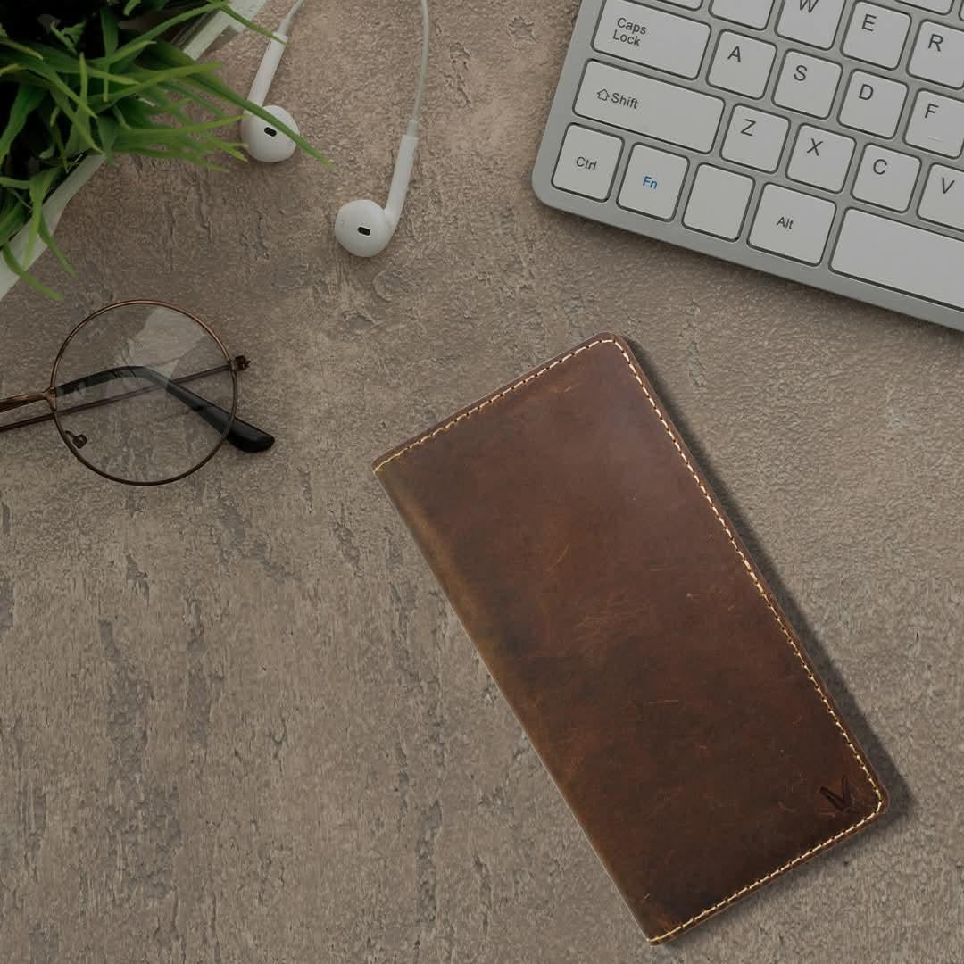 JS JUNOON Men's Premium Brown Leather Bi-Fold Wallet – Slim, Stylish, RFID Protected & Burnished Finish, 1 Pc