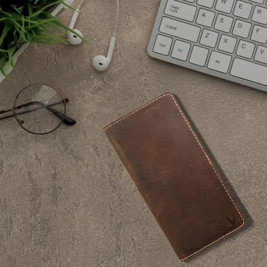 JS JUNOON Men's Premium Brown Leather Bi-Fold Wallet – Slim, Stylish, RFID Protected & Burnished Finish, 1 Pc