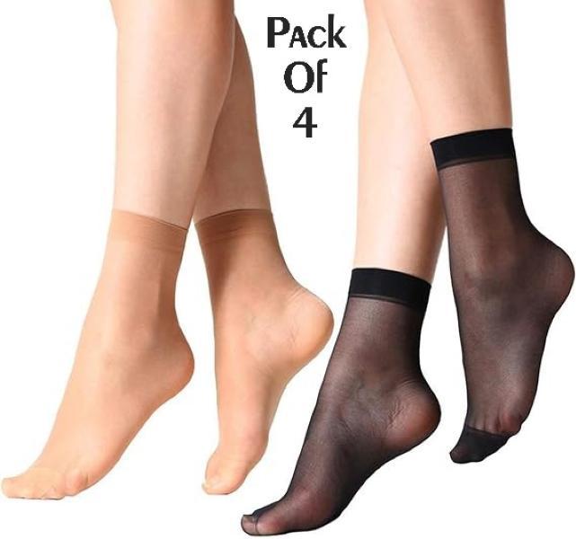JS JUNOON -Multicolor Women’s Sheer Ankle Length Socks – Pack of 4 Pairs for Everyday Wear