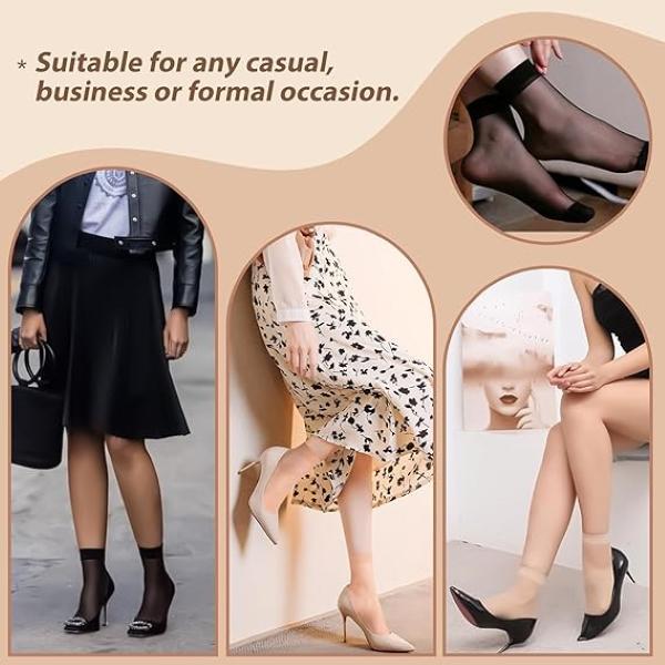 JS JUNOON -Multicolor Women’s Sheer Ankle Length Socks – Pack of 4 Pairs for Everyday Wear