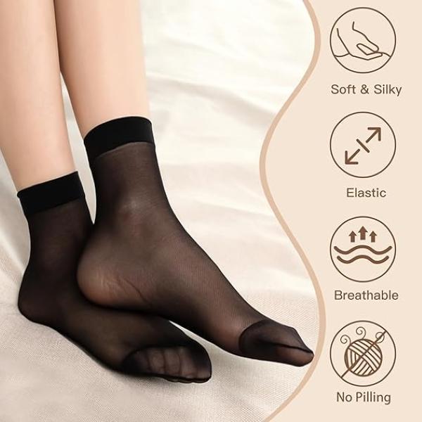 JS JUNOON -Multicolor Women’s Sheer Ankle Length Socks – Pack of 4 Pairs for Everyday Wear