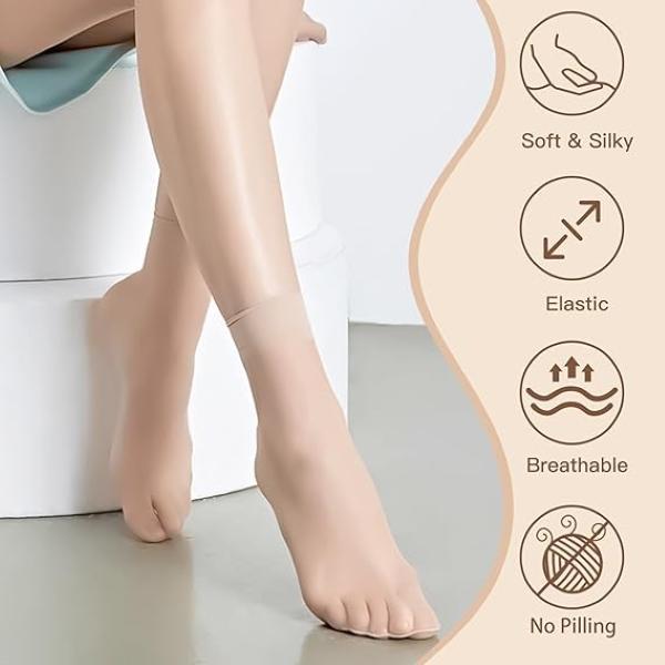 JS JUNOON -Multicolor Women’s Sheer Ankle Length Socks – Pack of 4 Pairs for Everyday Wear