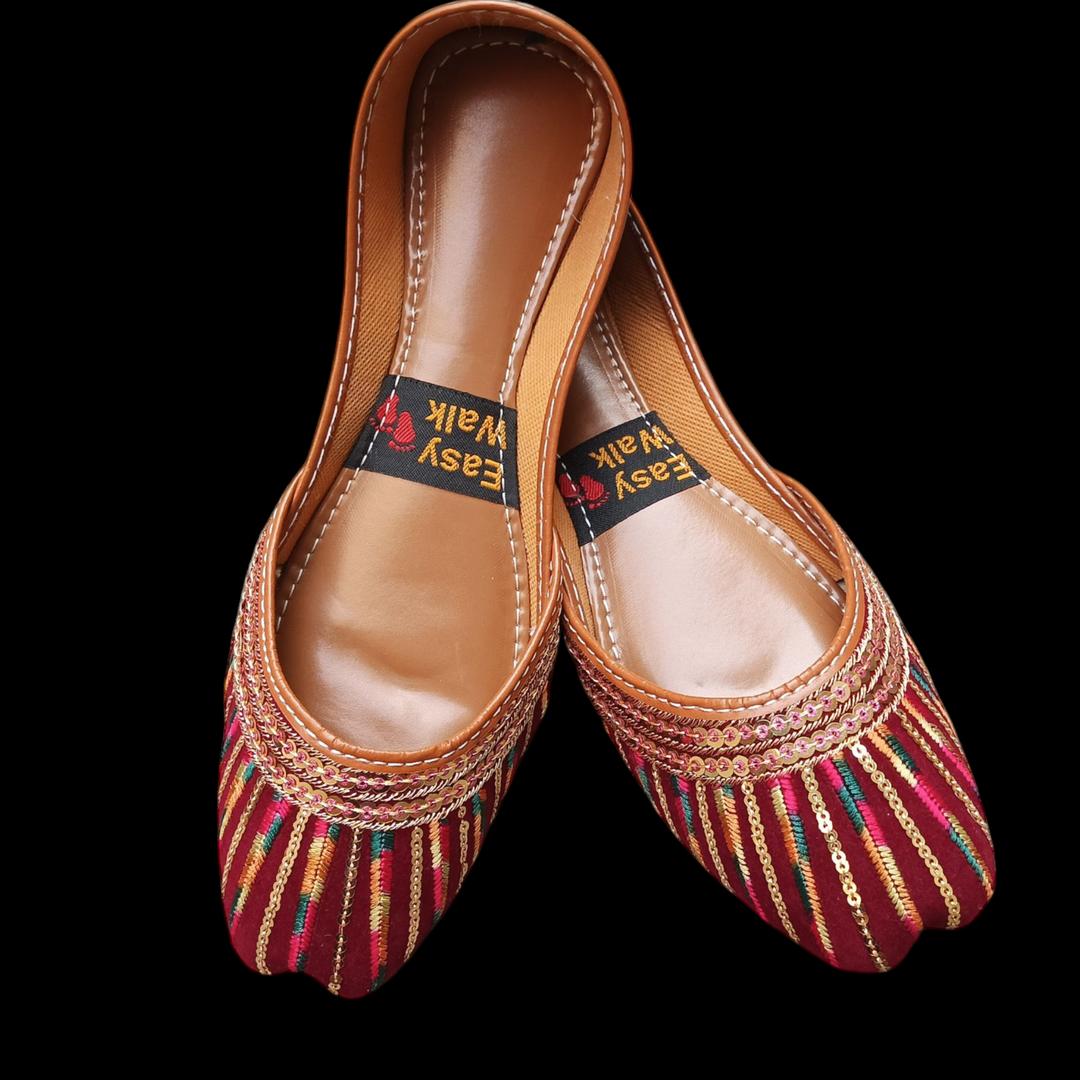 JS Junoon Women's Velvet Embroidered Semi-Formal Khussa – Elegant Maroon Traditional Footwear
