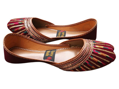 JS Junoon Women's Velvet Embroidered Semi-Formal Khussa – Elegant Maroon Traditional Footwear - JSJunoon.com