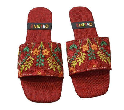 JS JUNOON - Women's Jute Embroidered Formal Flats – Red, Black, Maroon - JSJunoon.com