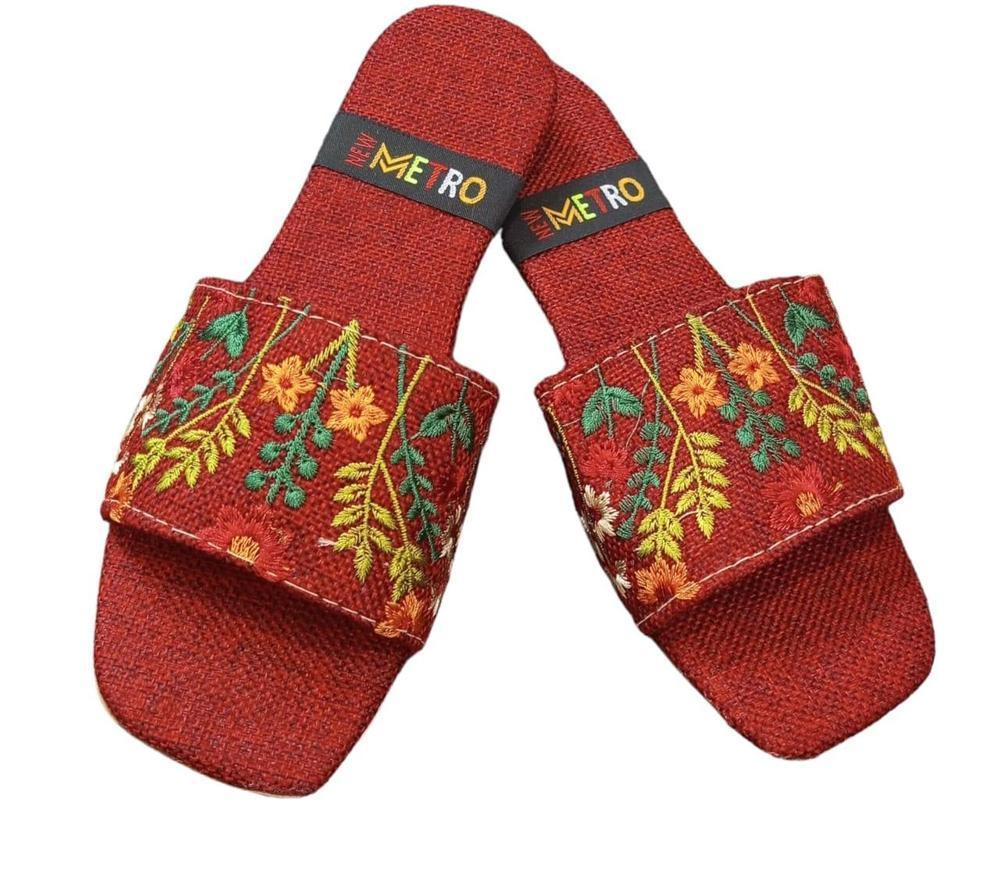 JS JUNOON -  Women's Jute Embroidered Formal Flats – Red, Black, Maroon