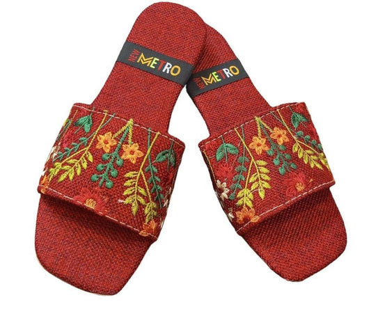 JS JUNOON -  Women's Jute Embroidered Formal Flats – Red, Black, Maroon