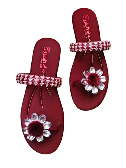 JS Junoon Women's Satin Semi-Formal Gemstone Flats - JSJunoon.com