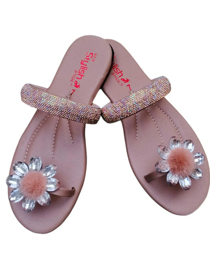 JS Junoon Women's Satin Semi-Formal Gemstone Flats - JSJunoon.com