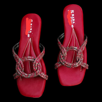 JS Junoon Women’s Satin Rhinestone Formal Flats – Maroon – Sizes 6–10 - JSJunoon.com