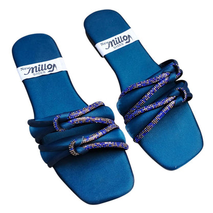 JS Junoon Women’s Satin Rhinestone Casual Flats – Blue – Sizes 6–10 - JSJunoon.com