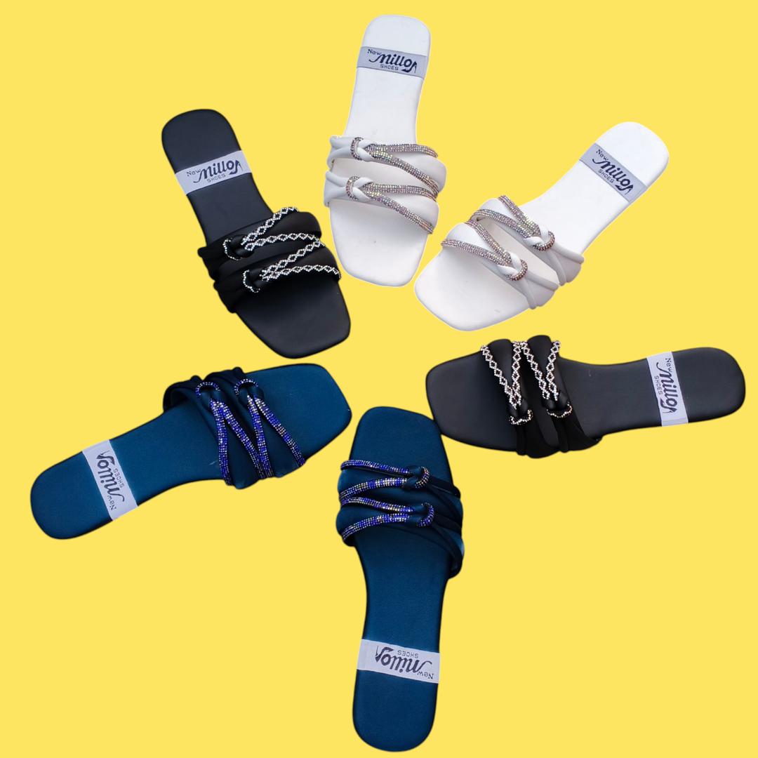 JS Junoon Women’s Satin Rhinestone Casual Flats – Blue – Sizes 6–10