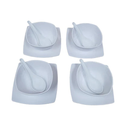 Pure White Melamine Fruit & Soup, Serving Bowls With Plates