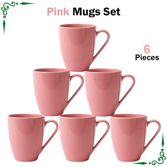 JS Junoon Pink Mugs Set – 6-Piece, Perfect for Juice, Tea & Coffee