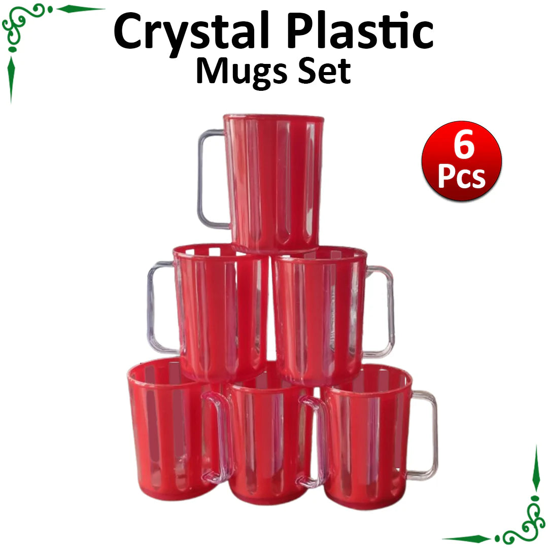 JS Junoon Red Crystal Plastic Mugs Set – 6-Piece, 400ml, Perfect for Juice, Tea & Coffee