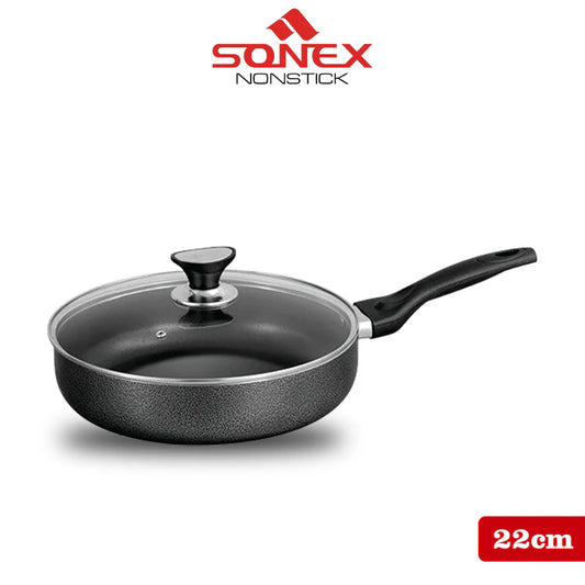 JS Junoon Sonex Classic Frypan with Glass Lid – 22/24/26 cm Nonstick Frying Pan