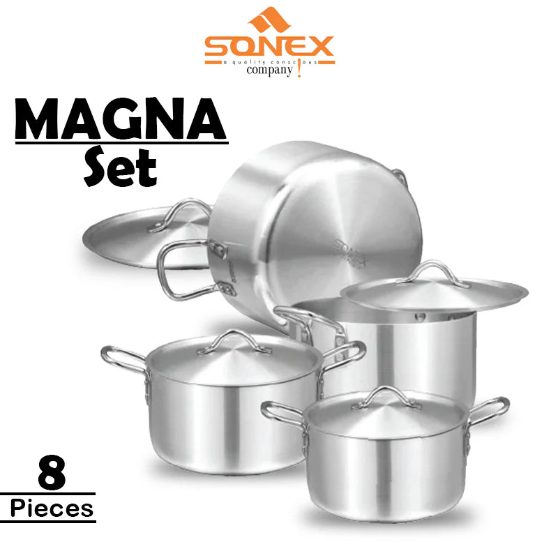 JS Junoon Sonex Megna Metal Finish Cookware Set – 8 Pcs Durable Cooking Pots