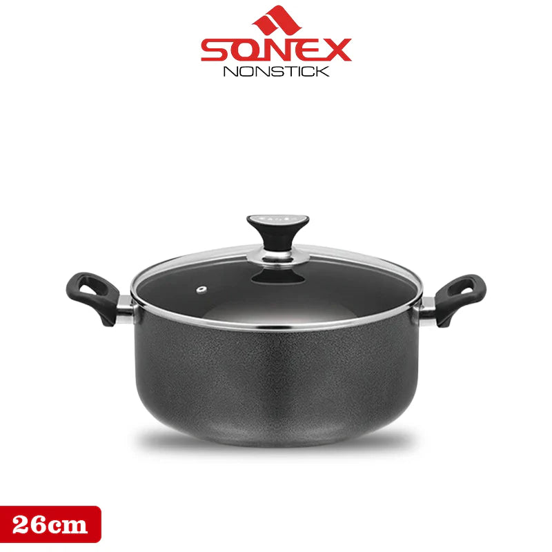 JS Junoon Sonex Classic Casserole/Handi with Glass Lid – 26/28/30 cm Nonstick Cooking Pot