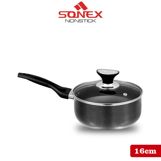 JS Junoon Sonex Royal Saucepot with Glass Lid – 16/18/20 cm Nonstick Cooking Pot