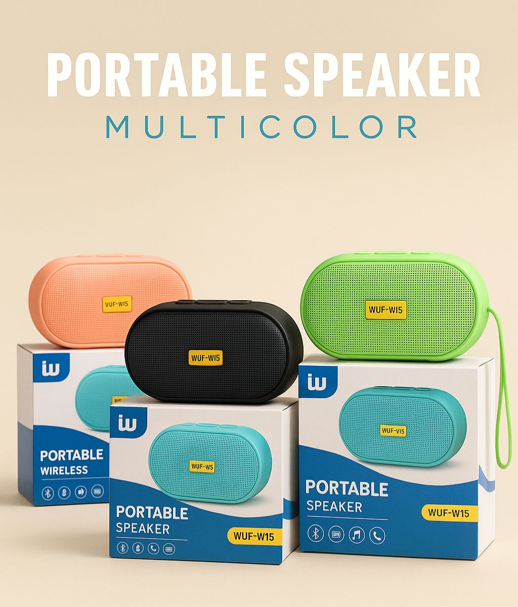 Wuf-W15 Portable Speaker High Quality Bass Sound With Cable (Box Pack) (Random Colours)