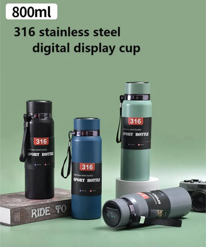 Portable Smart Water Bottle – 800ML Stainless Steel with Temperature Display - JSJunoon.com