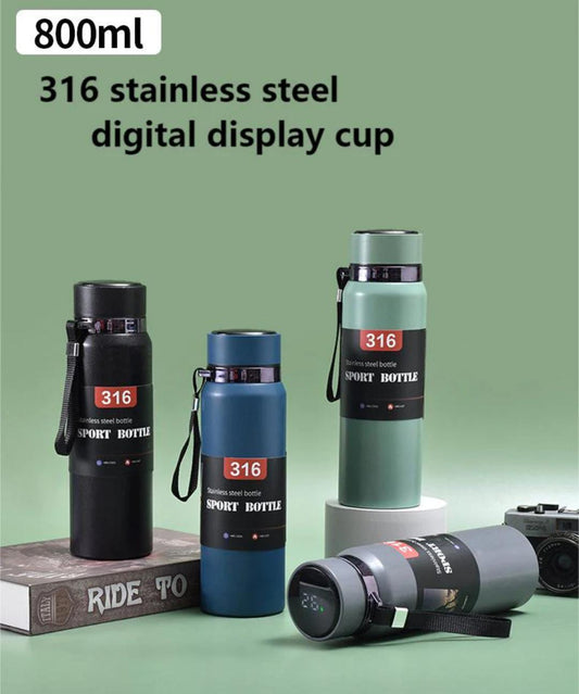 Portable Smart Water Bottle – 800ML Stainless Steel with Temperature Display